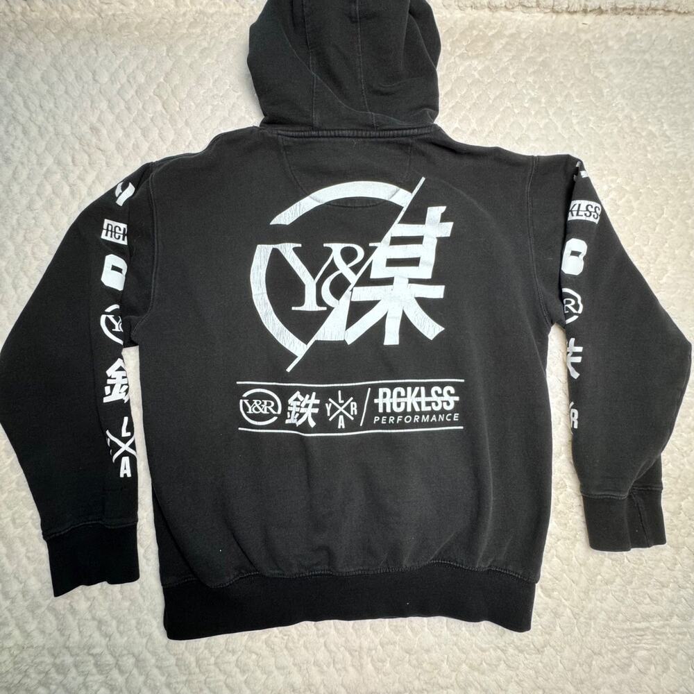 Young Reckless Y&R Hoodie Mens Medium Black Graphic Sleeve Logo Streetwear - Picture 2 of 8